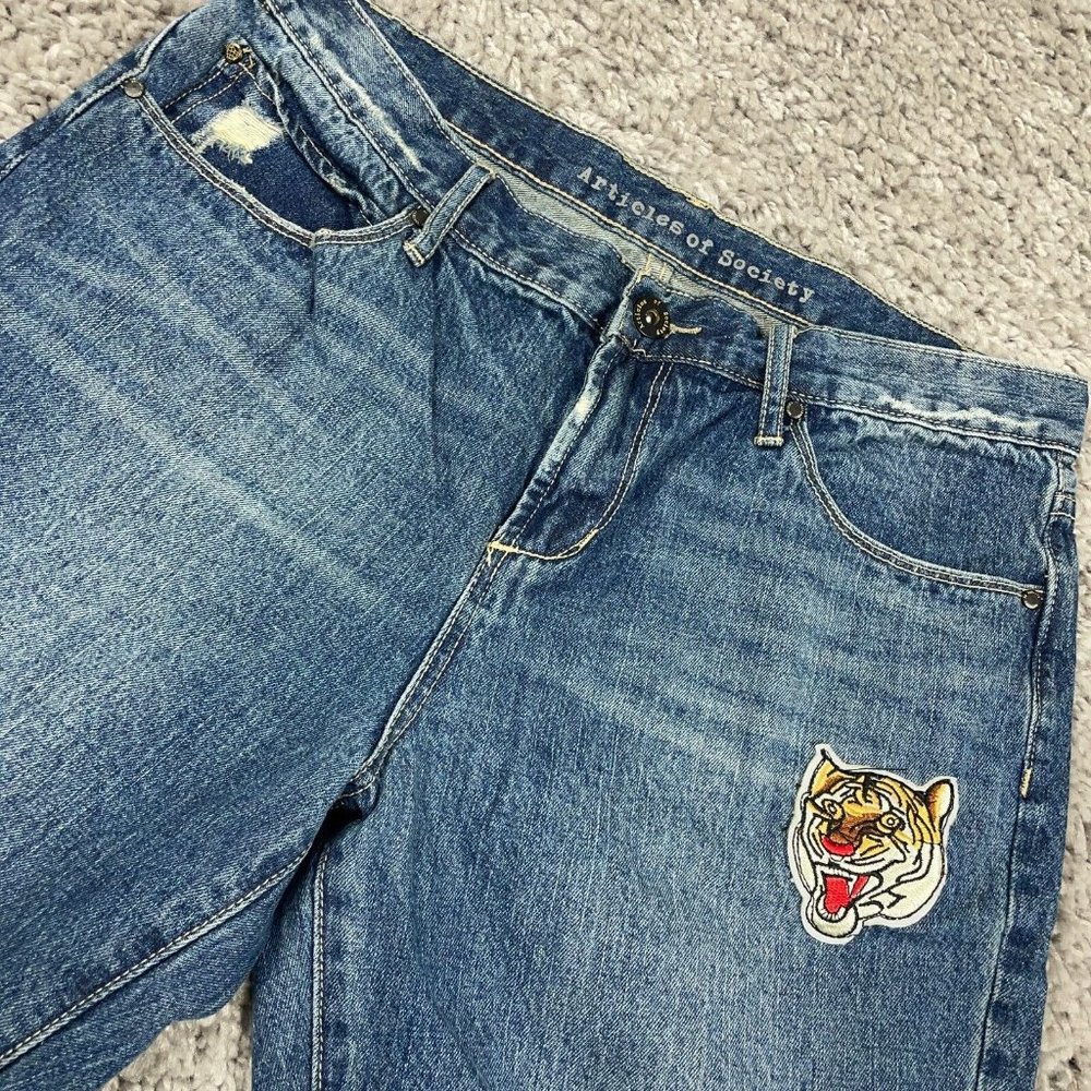 Articles of Society Destructed Boyfriend Jeans Women's Size 27 (29x29) w Patches